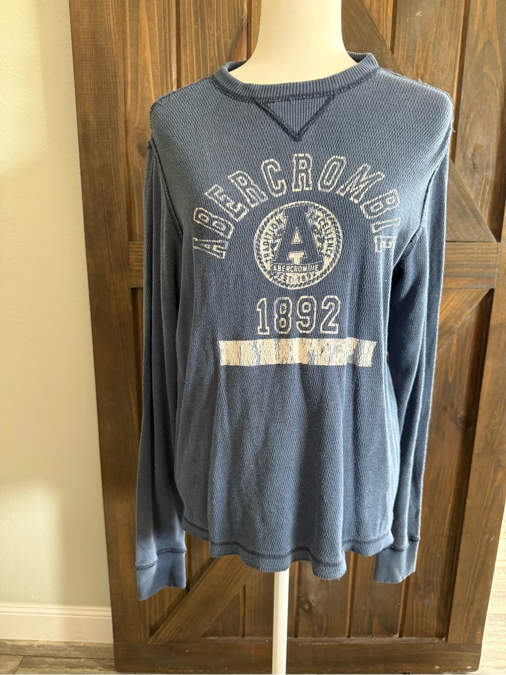 Abercrombie & Fitch Waffle Knit Blue Thermal Shirt